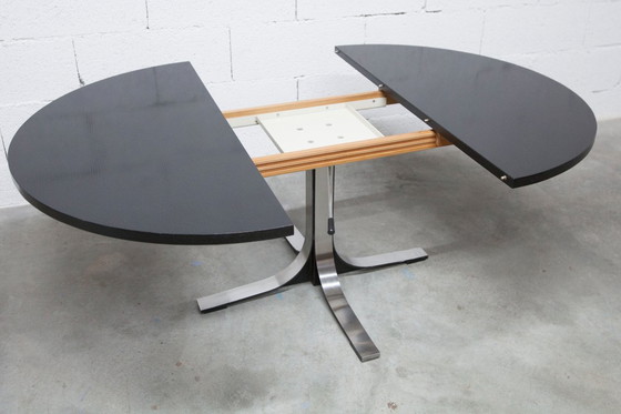 Image 1 of Osvaldo Borsani black and chrome round height-adjustable table with extension