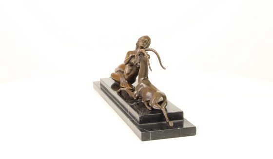 Image 1 of BRONZE STATUE OF AN AMAZON WITH ANTILOPE