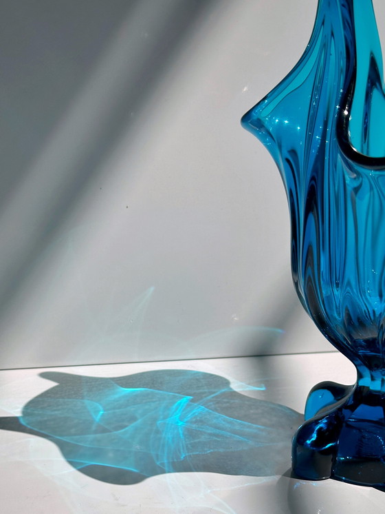 Image 1 of Vintage Glass Vase Viking Glass Epic Four Square Blue Model 1475 1960s 60s Mid - Century Modern