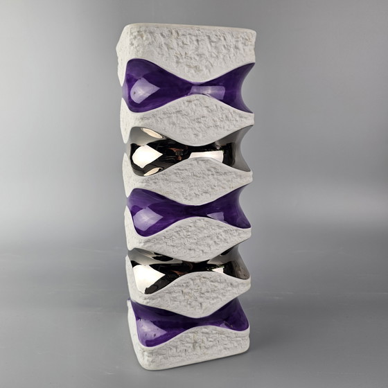 Image 1 of Large Vintage Porcelain Vase Made By KPM, Bavaria, Germany. On Art Vase, With Purple and Silver Glaze. Number 640/4