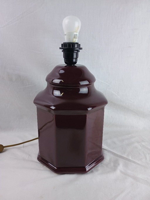 Handcrafted Black Ceramic Table Lamp Oriental Octogonal Vintage Designer