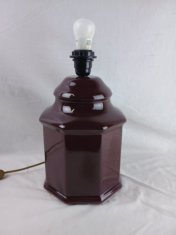 Image 1 of Handcrafted Black Ceramic Table Lamp Oriental Octogonal Vintage Designer