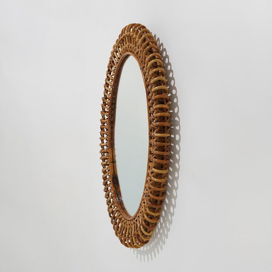 Wall mirror with rattan frame, 1950s – Glass (photo 4 of 11)
