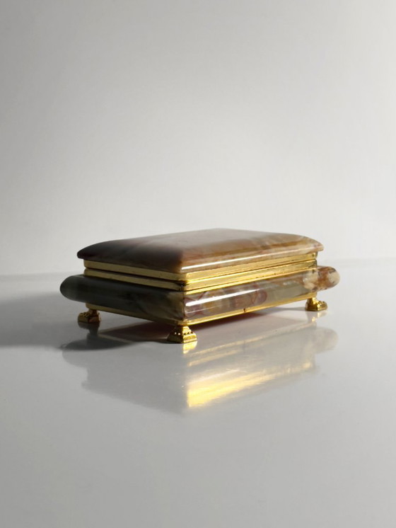 Image 1 of Vintage alabaster marble Italian jewelry box casket cigarette case stone onyx box tin Carrara Italian