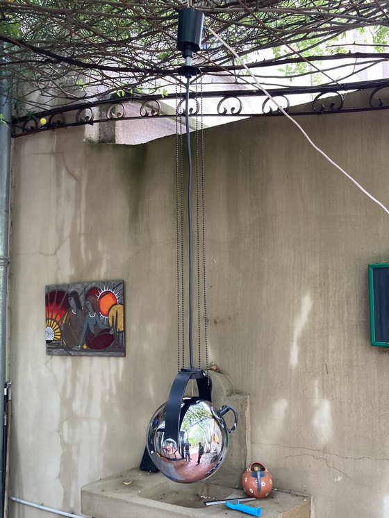 Image 1 of Pair of Chromed Metal Hangers, German Manufacture, 80's Hoffmeister Leuchten House