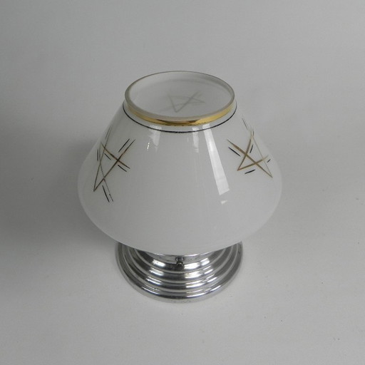 Art Deco Plafondlamp Met Glazen Kap Met Gouden Decoraties, Jaren 30