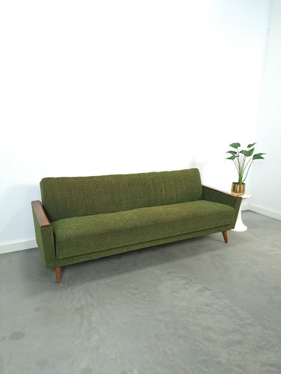 Image 1 of Sofa bed with green fabric and teak