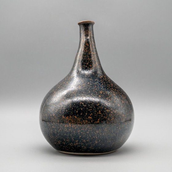 Image 1 of Rare Miura Chikken Japanese Kyō-yaki Vase Kyoto style Tenmoku (tetsu-yu) glaze