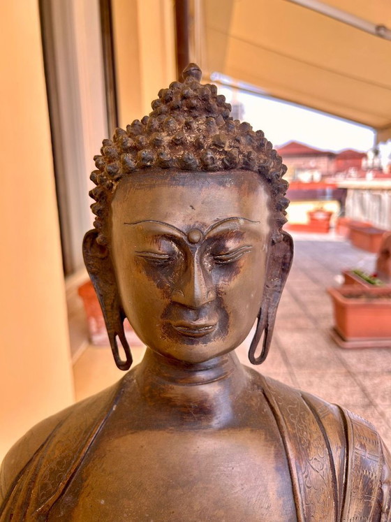 Image 1 of Title: Significant 68cm Handcrafted Bronze Buddha Statue – 22kg – Exceptional Engraved Detail