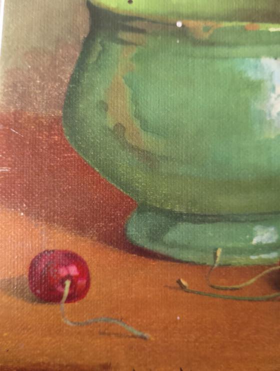 Image 1 of Olieverfschilderij op canvas, kunstwerk "Mand met kersen" van Robert Cailloux