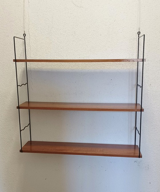 1950s wall shelf unit with three shelves – Wall cabinet, Metal, Wood (photo 9 of 9)