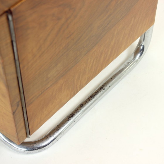 Image 1 of Ensemble de 2 tables de chevet en chrome et noyer, Vichr & Spol, Tchécoslovaquie, années 1950