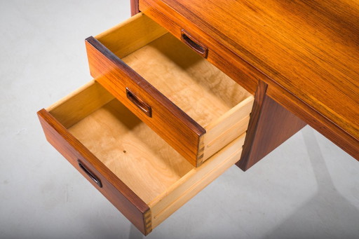  Scandinavian Modern Asymmetrical Palisander Desk with Bar Cabinet attributed to H. Brockmann Petersen for Poul M. Jessen, 1960s