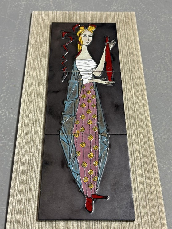 Image 1 of Vintage Ceramic Wall Plaquette with Folk Maiden in Traditional Costume, 1970s.