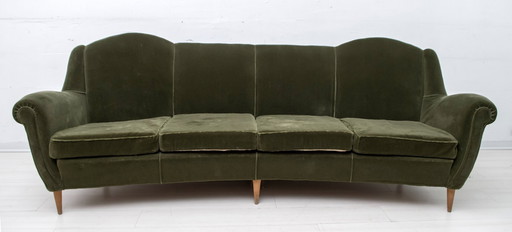 Mid-Century Modern Italian Velvet Curved Sofa, 1950s