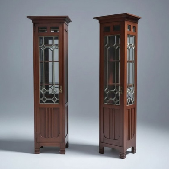 Image 1 of Pair of Art Nouveau Solid Wood Showcases, Central Europe, Circa 1910