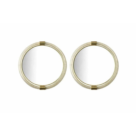 Image 1 of Duo de miroirs muraux classiques vénitiens en verre de Murano Torciglione avec finition feuille d'or