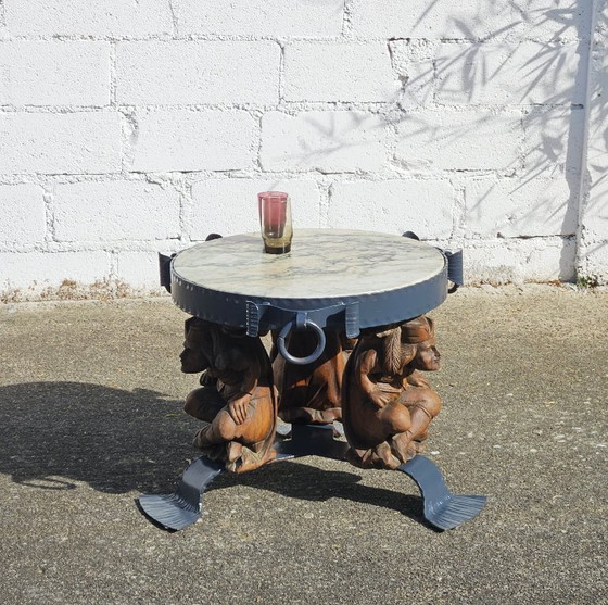 Image 1 of French Vintage Jean Maurice Rothschild - Marble Table - Forged Iron Table - Neoclassical Style- 50s