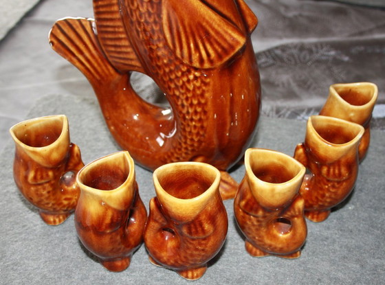 Image 1 of Porcelain Fish Set – Carafe & 6 Glasses – Vintage Design