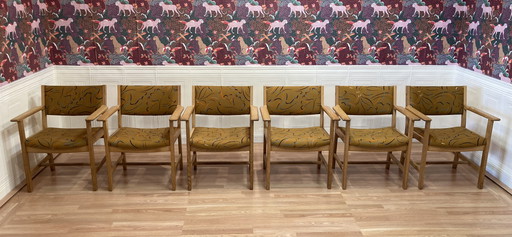 Suite de 6 fauteuils estampille Hans Wegner "design scandinave" 1960.