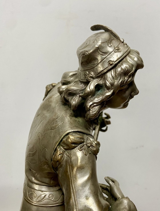 Image 1 of Importante coppia di sculture francesi in bronzo argentato di A.L. Gaudez