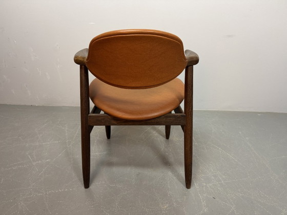 Image 1 of Mid-century Design Original Cognac Leatherette 'Cowhorn' Dining / Side Chair by Tijsseling for Hulmefa, The Netherlands 1970s. 