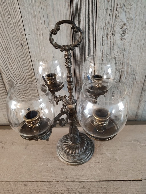 Chandelier de table vintage à 4 bras avec coupes en verre de style baroque