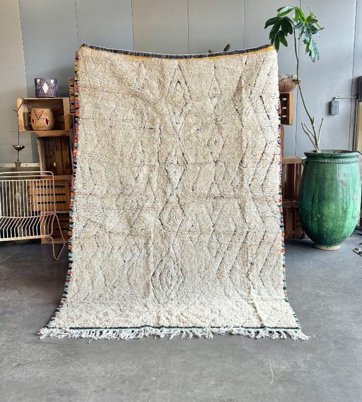 White Berber Moroccan Mrirt Wool Rug 160x290 cm– Handwoven Neutral Berber Carpet, Geometric Texture Design, Modern Minimalist De