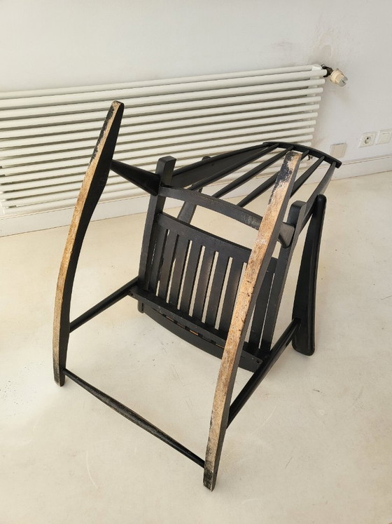 Image 1 of SUPERBE ROCKING-CHAIR FAUTEUIL 1960 VINTAGE EN BOIS LAQUE NOIR 60S 1960S