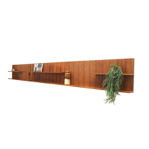 Estantería de pared vintage de palisandro de gran tamaño, años 60 (431 cm)