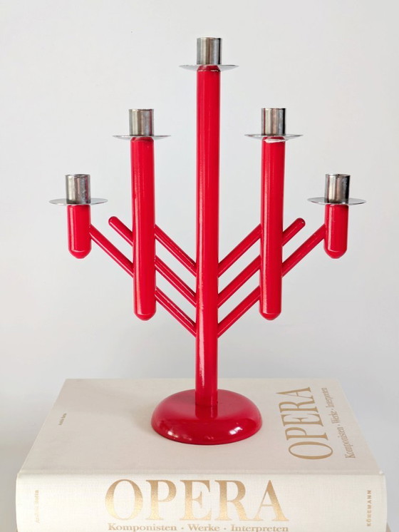 Image 1 of Vintage Aarikka Finland Rapsodia Red Candelabra | 1980s Scandinavian Design