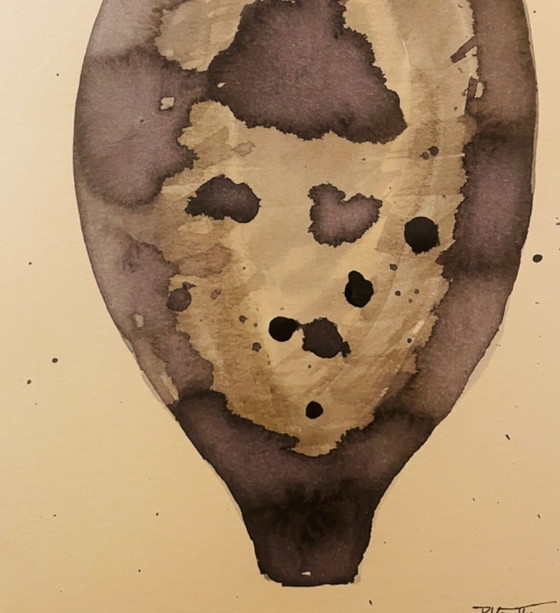 Image 1 of Signed watercolor and ink painting Wabi Sabi Essaouira vase