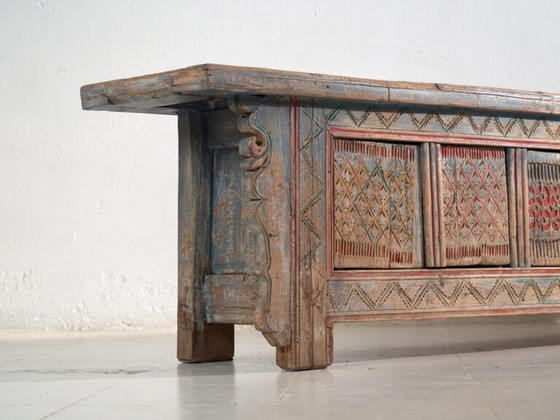 Antique carved and polychrome low sideboard in fir wood – China, circa 1930 – Iron (photo 12 of 40)