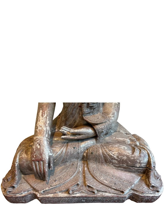 Large Antique Wooden Buddha 120 cm - Mandalay with Inlaid Eyes – Sculpture (photo 11 of 11)