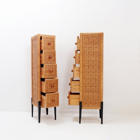 Image 1 of Pair of small vintage wicker chests of drawers with five drawers
