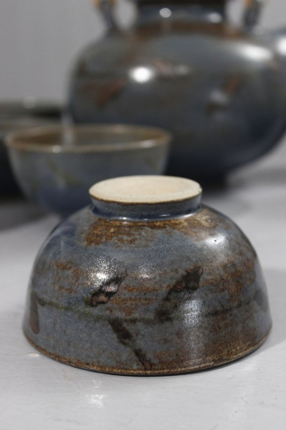 Image 1 of Taber Workshop in Vallauris - Japanese-style stoneware tea set, 8 pieces, France, 1970s