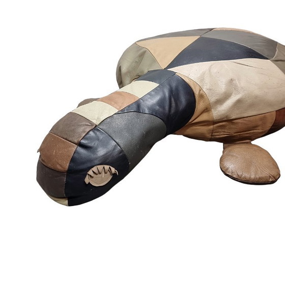 Image 1 of Grote vintage lederen patchwork schildpad poef, jaren 70