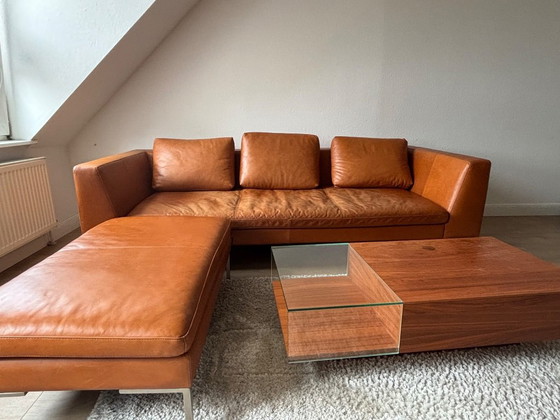 Habitat real leather sofa Montino in cognac with bench – Metal (photo 4 of 8)