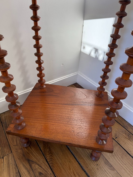 Image 1 of Table d'appoint / sellette en bois art déco étagère bobines années 50