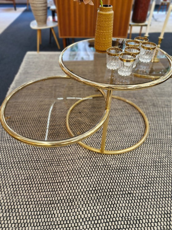 Image 1 of Vintage coffee table double swivel messing rookglas