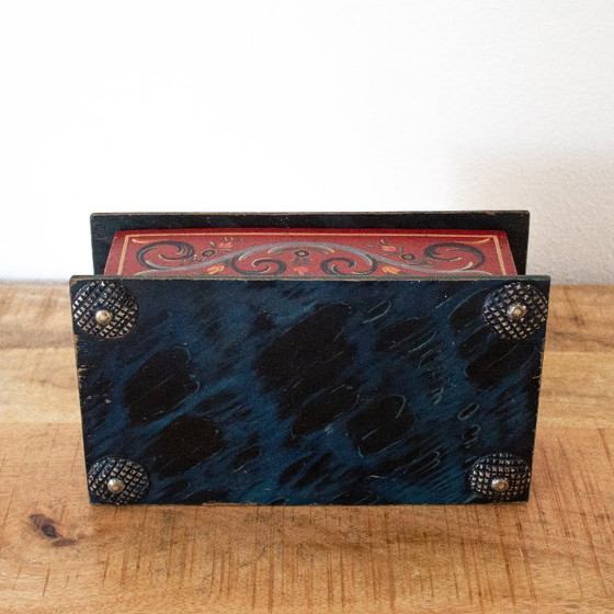Image 1 of Boîte en bois Hindeloopen peinte à la main, style vintage, art populaire frison