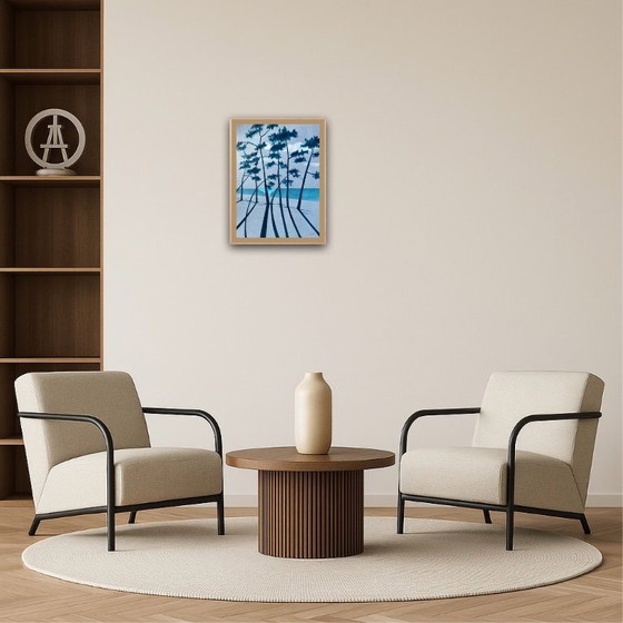 Image 1 of Blauwe Oost-Indische inkt op 250g getint papier.  Formaat 40x30cm.