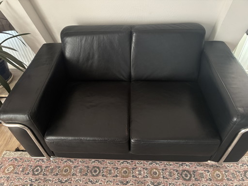 Leren 2-Zits Bank Le Corbusier Stijl Met Chroom Frame – 2 zitsbanken, Leather, Chrome (photo 2 of 7)