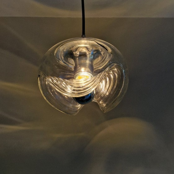 Image 1 of Vintage Space Age pendant lamp - Peill & Putzler "Wave" / "Futura" - 1970s Germany - Glass and Metal - Ø 22 cm. Space Age Design