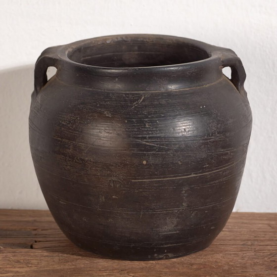 Small antique dark colored ceramic vase (c.1900) #1 (photo 14 of 18)
