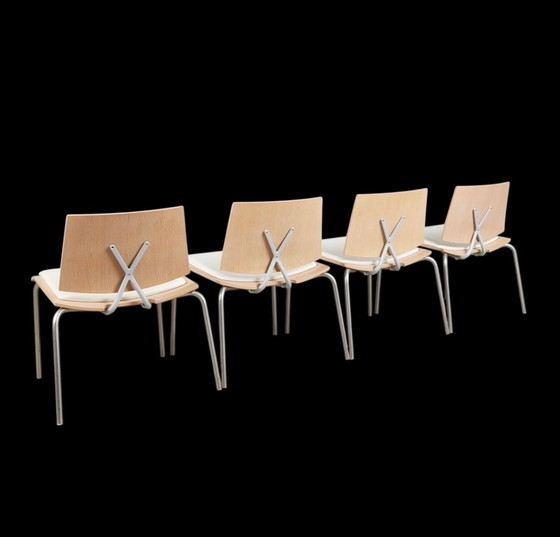 Image 1 of 4x Enzo Berti for lapalma x Collection chairs in beech with leather stackable Italy