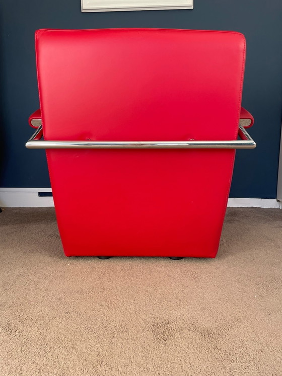 Leolux skylla rood lederen fauteuil – Leer, Chroom (photo 3 of 5)