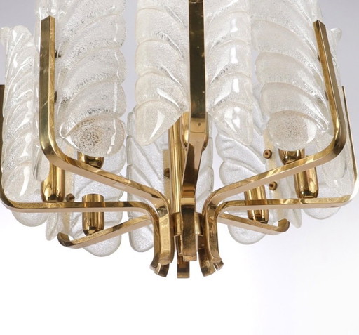 Lampadario in ottone e vetro Carl Fagerlund di Orrefors