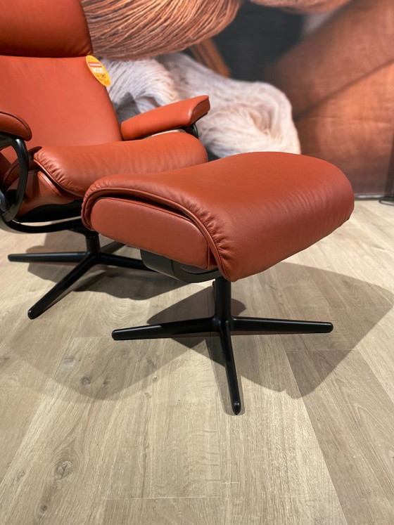 Stressless Aura M recliner with footstool, Adjustable recliner chair, Leather, Metal, Brown, Modern (photo 2 of 10)
