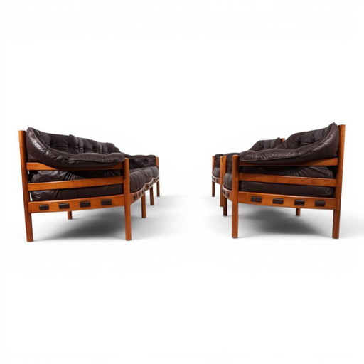 Woonkamerset Coja van Sven Ellekaer – 3-zitsbank en 2 fauteuils in bruin leer, 1960 – Wood, Leather (photo 2 of 20)